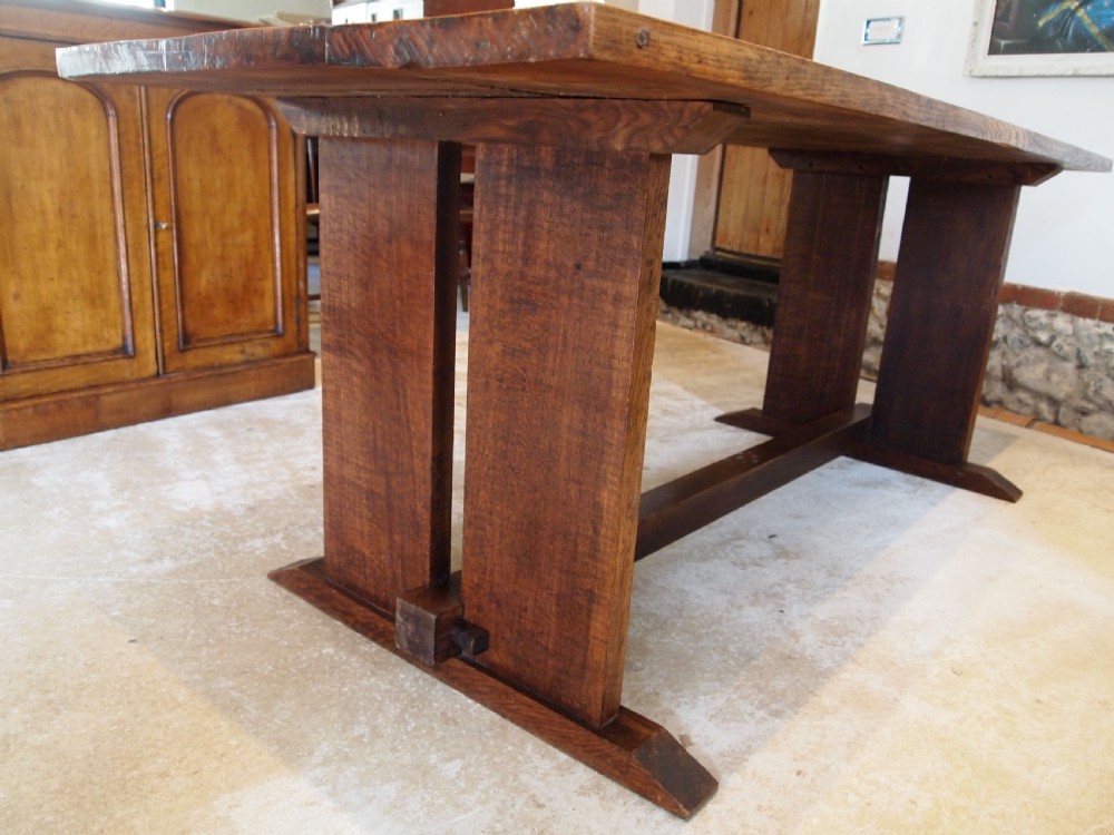 Table Arts and Crafts Oak refectory dining kitchen c1920 View X