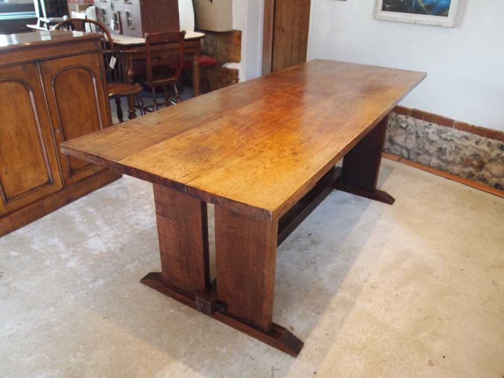 Table Arts and Crafts Oak refectory dining kitchen c1920 View XI