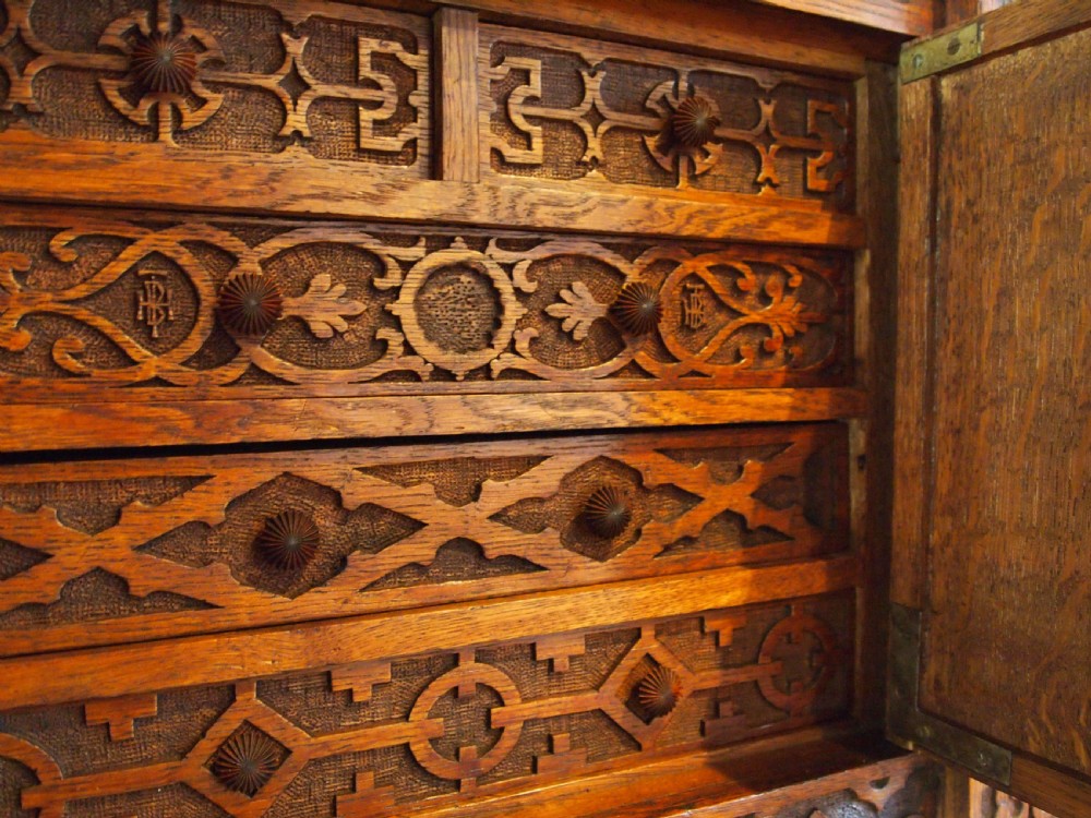 Chest of drawers rare Victorian Oak Arts and Crafts Collectors c1880 View VI