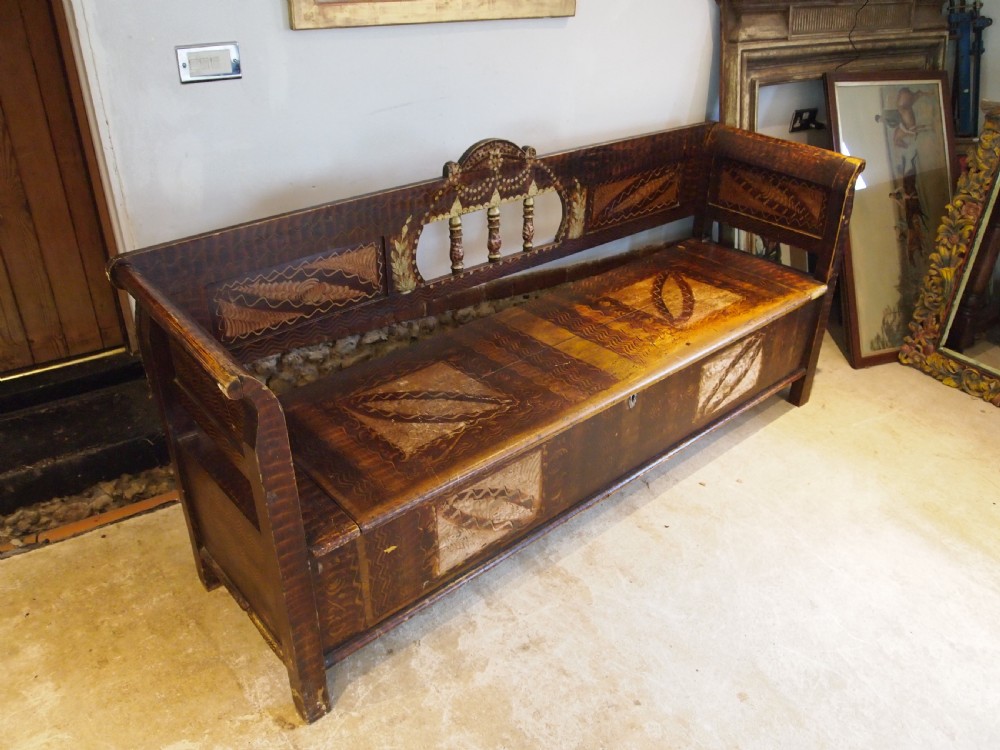 Bench box settle stunning original paint c1860 View XI