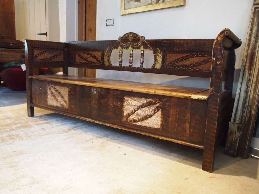 Bench box settle stunning original paint c1860 View XIV
