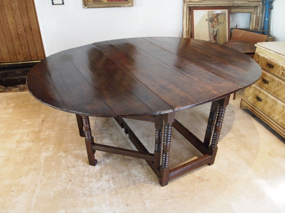 Table large Oak gateleg 18th century and later seats 8 c1700 View X