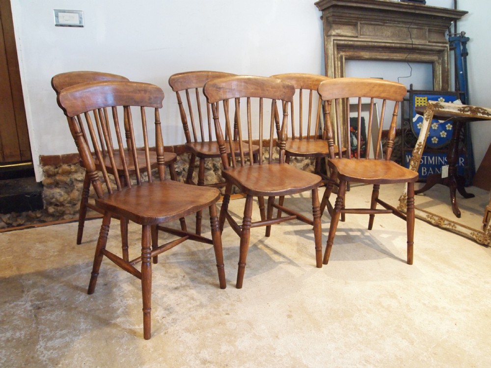 Chairs set of 6 Victorian Windsor Elm seats kitchen dining c1880