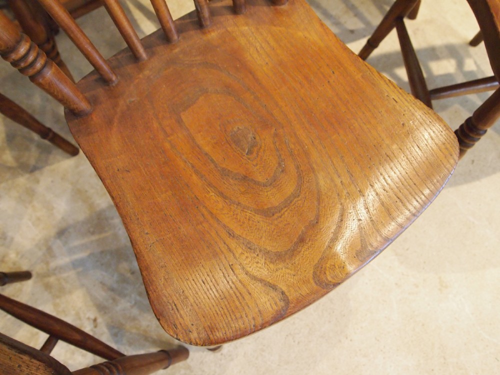 Chairs set of 6 Victorian Windsor Elm seats kitchen dining c1880 View II