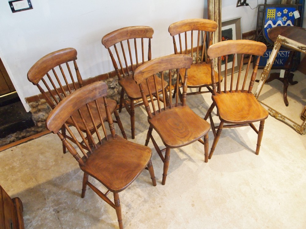 Chairs set of 6 Victorian Windsor Elm seats kitchen dining c1880 View III