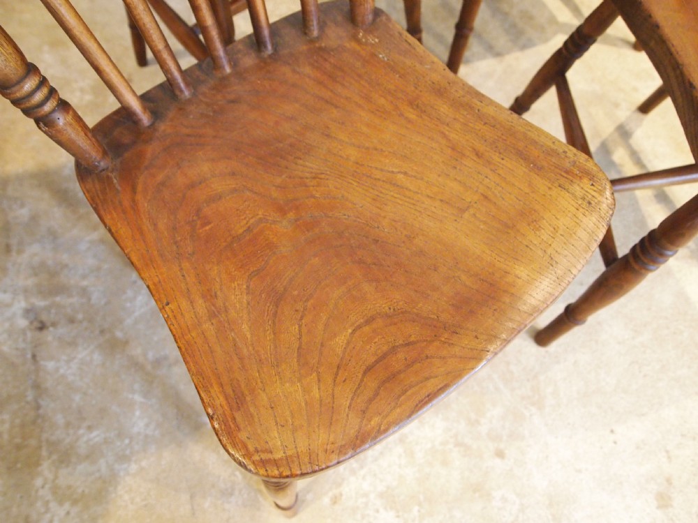 Chairs set of 6 Victorian Windsor Elm seats kitchen dining c1880 View IV