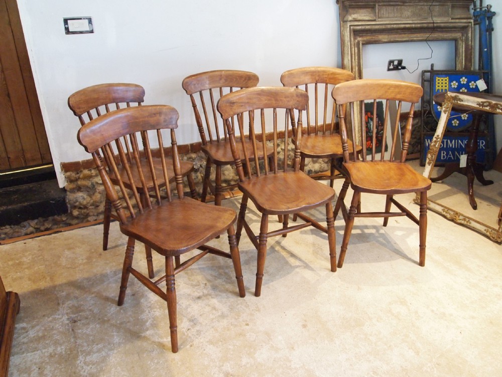 Chairs set of 6 Victorian Windsor Elm seats kitchen dining c1880 View V