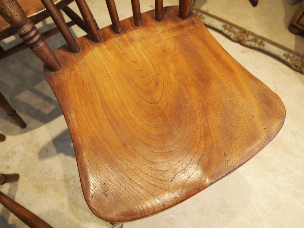 Chairs set of 6 Victorian Windsor Elm seats kitchen dining c1880 View VI
