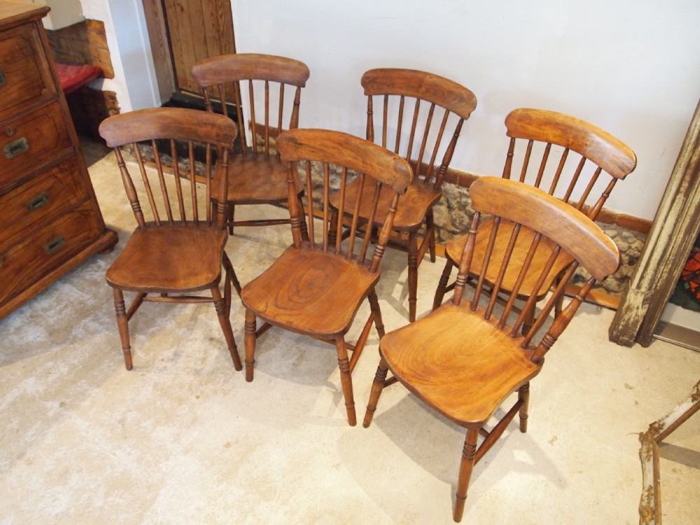 Chairs set of 6 Victorian Windsor Elm seats kitchen dining c1880 View IX