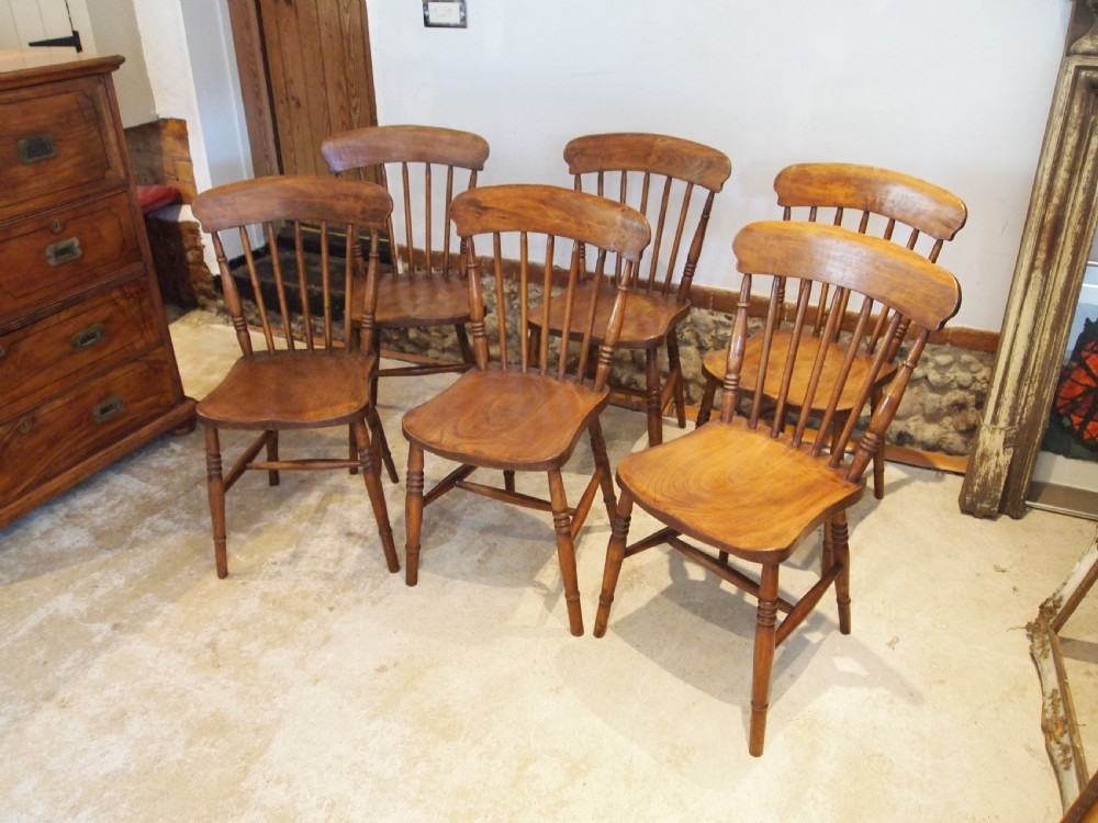 Chairs set of 6 Victorian Windsor Elm seats kitchen dining c1880 View X