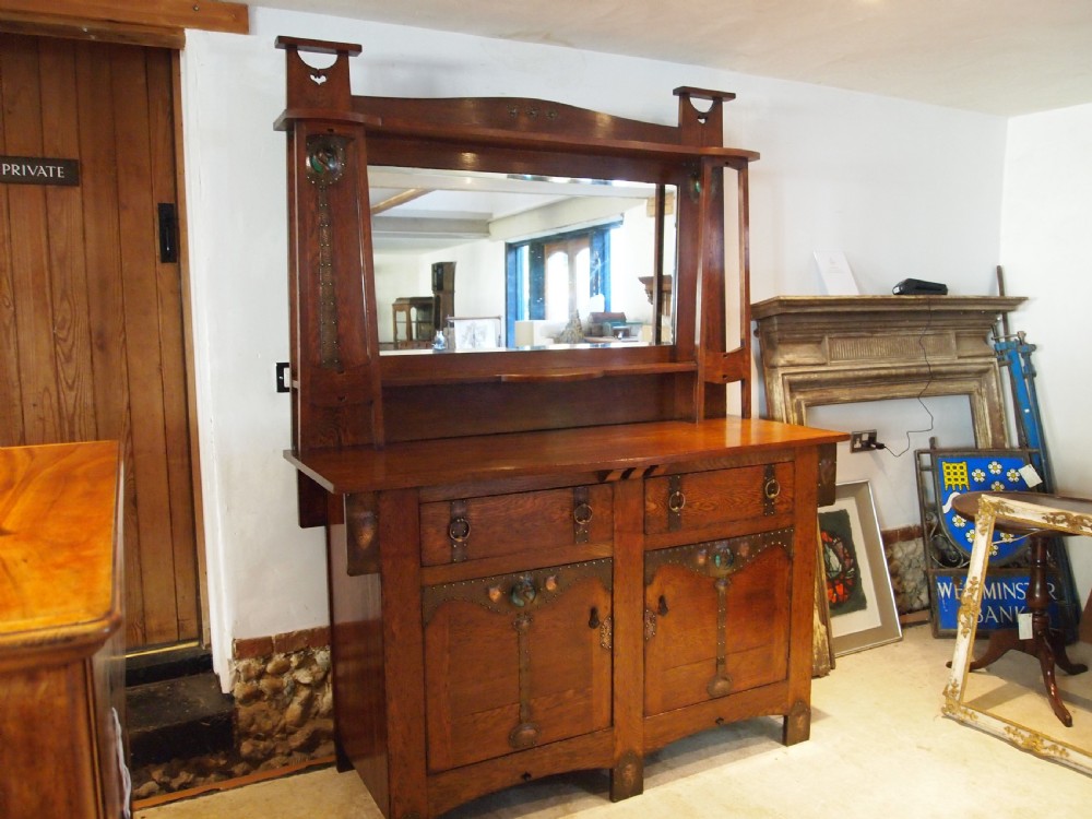 Sideboard dresser outstanding Arts and Crafts Oak Wolfe and Hollander c1900 View XV