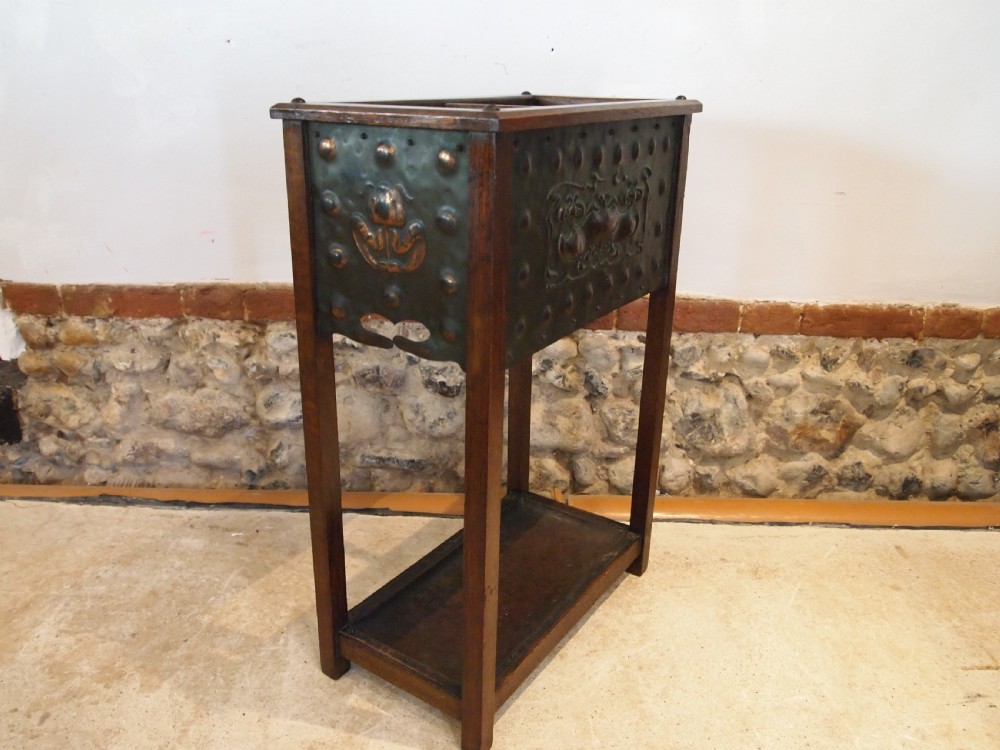 Stick stand umbrella Arts and Crafts Copper and Oak c1900 View VIII