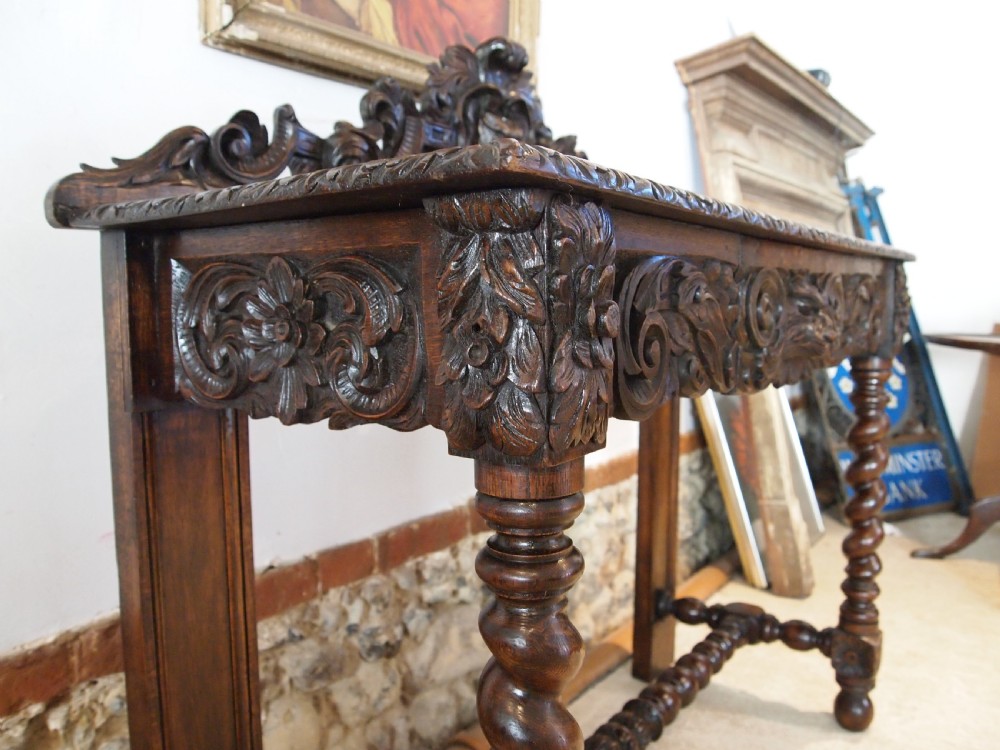 Table side hall console lamp stunning Victorian carved Oak c1880 View III