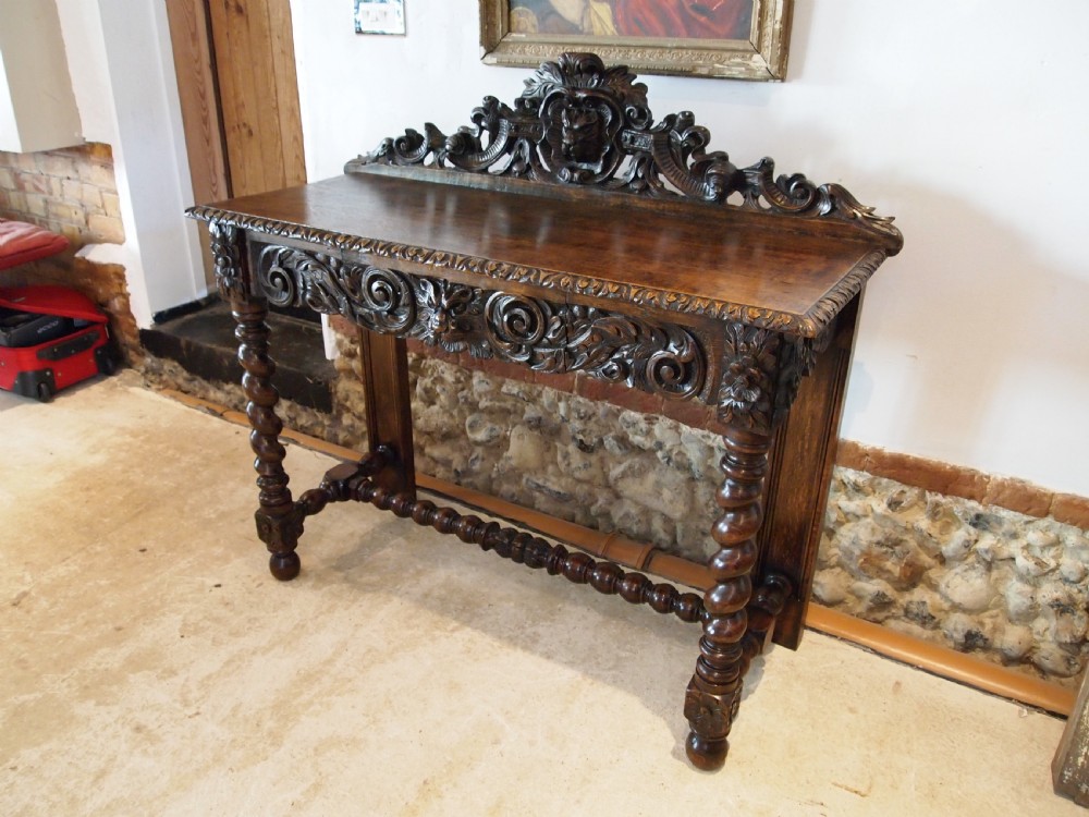 Table side hall console lamp stunning Victorian carved Oak c1880 View IV