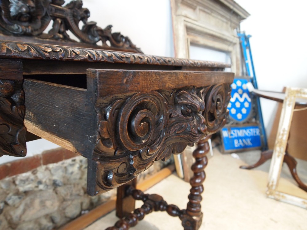 Table side hall console lamp stunning Victorian carved Oak c1880 View V