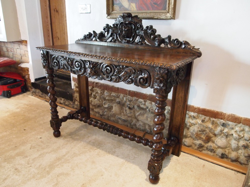 Table side hall console lamp stunning Victorian carved Oak c1880 View IX