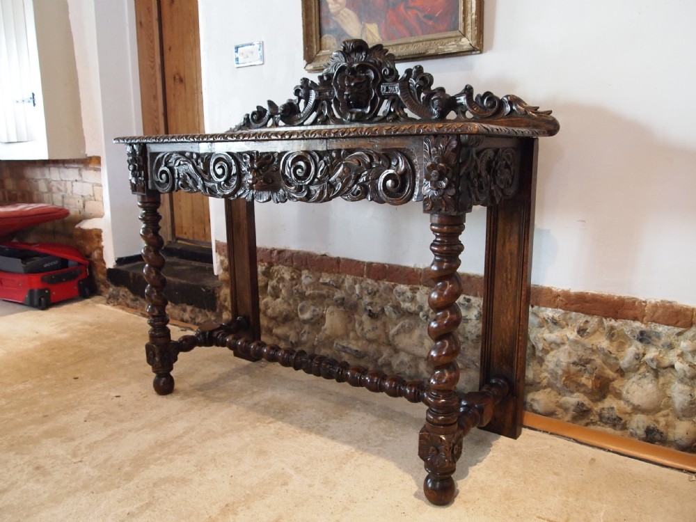 Table side hall console lamp stunning Victorian carved Oak c1880 View X