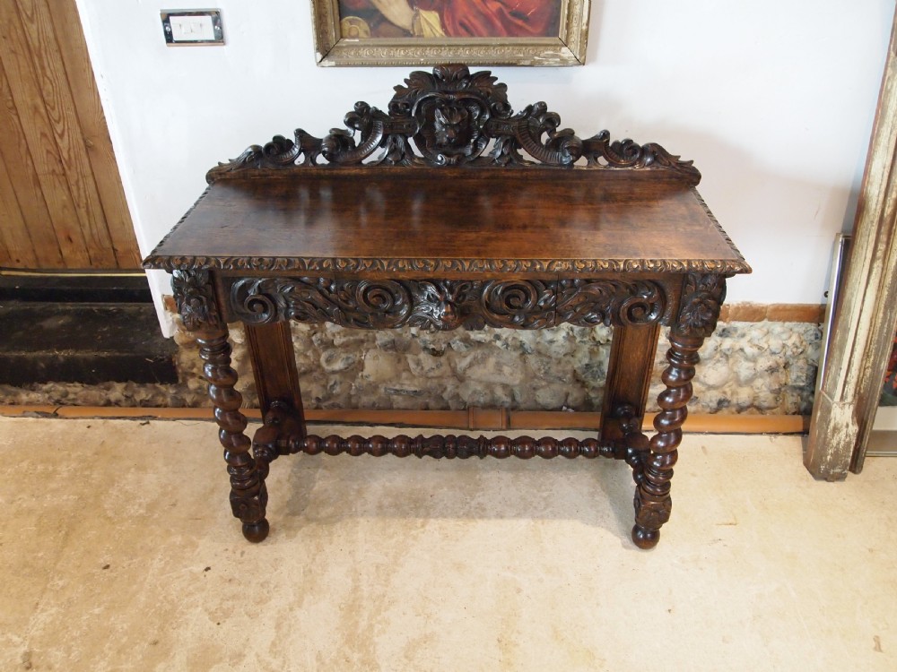 Table side hall console lamp stunning Victorian carved Oak c1880 View XI