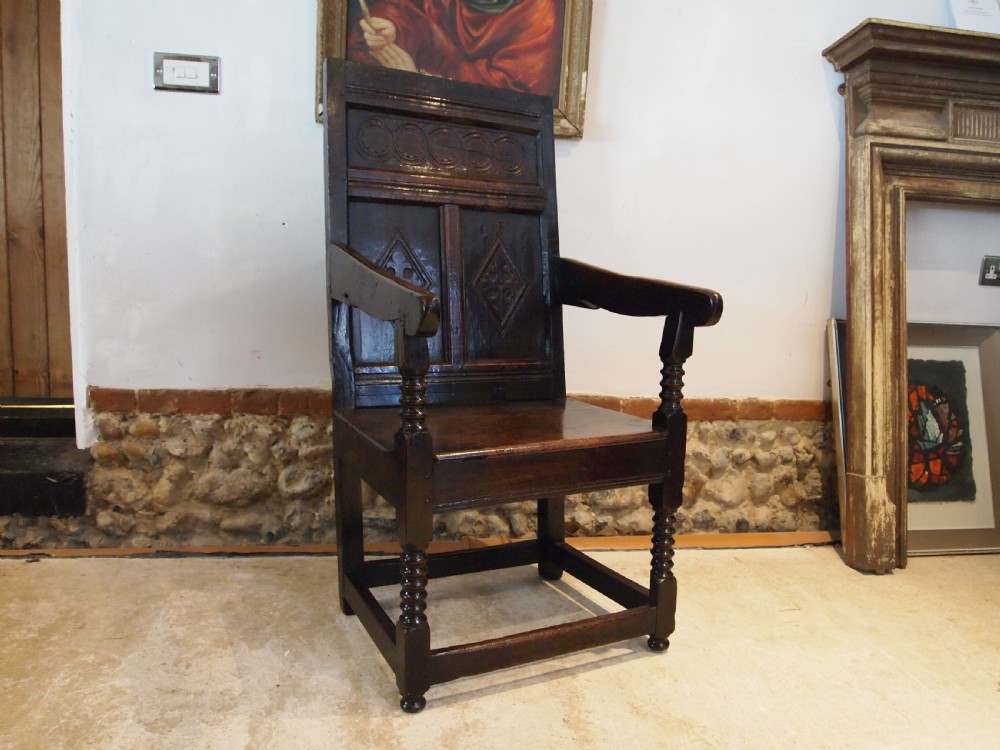Chair stunning Oak Wainscot Yorkshire/Derbyshire Charles II c1660 View XII