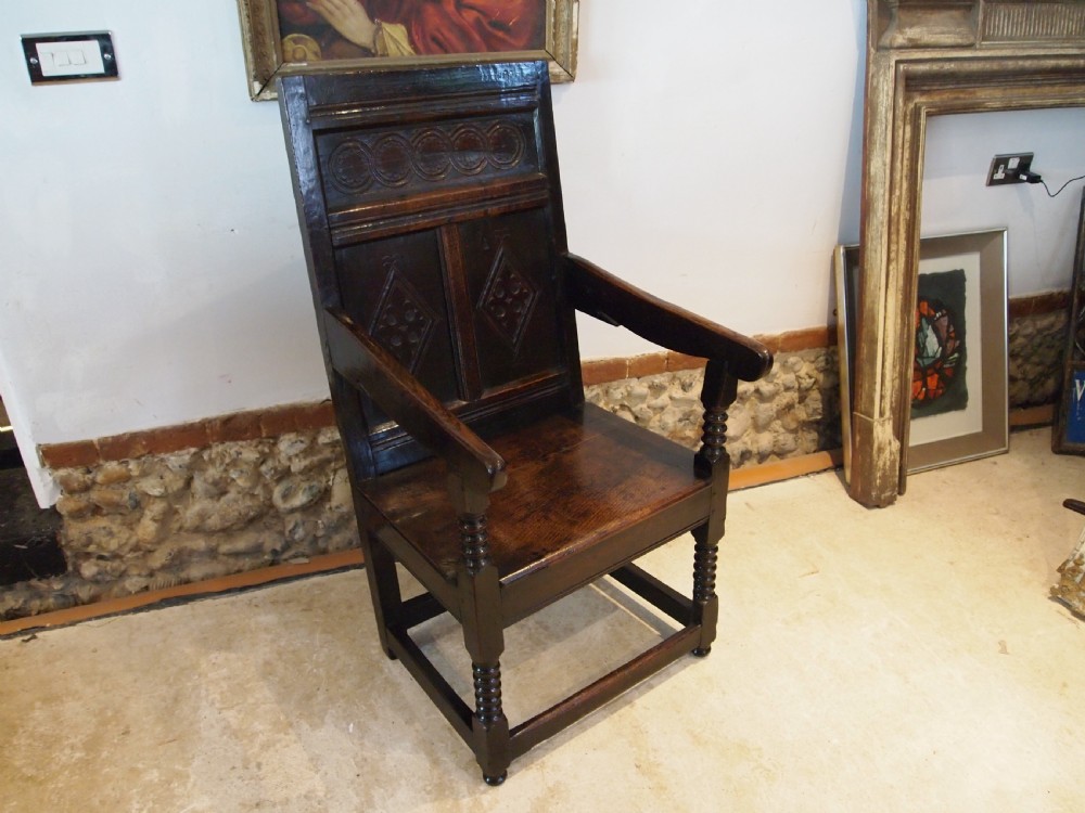 Chair stunning Oak Wainscot Yorkshire/Derbyshire Charles II c1660 View XVII