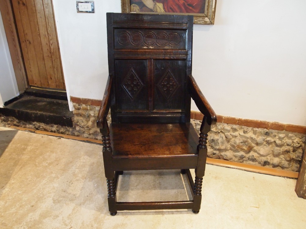 Chair stunning Oak Wainscot Yorkshire/Derbyshire Charles II c1660 View XVIII
