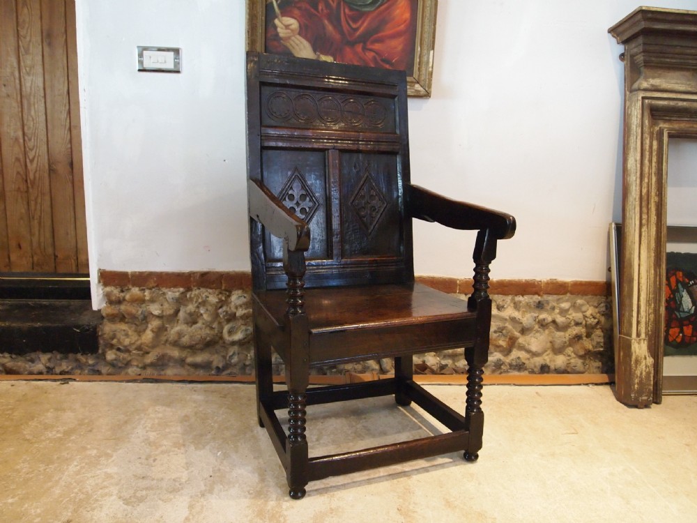 Chair stunning Oak Wainscot Yorkshire/Derbyshire Charles II c1660 View XXII