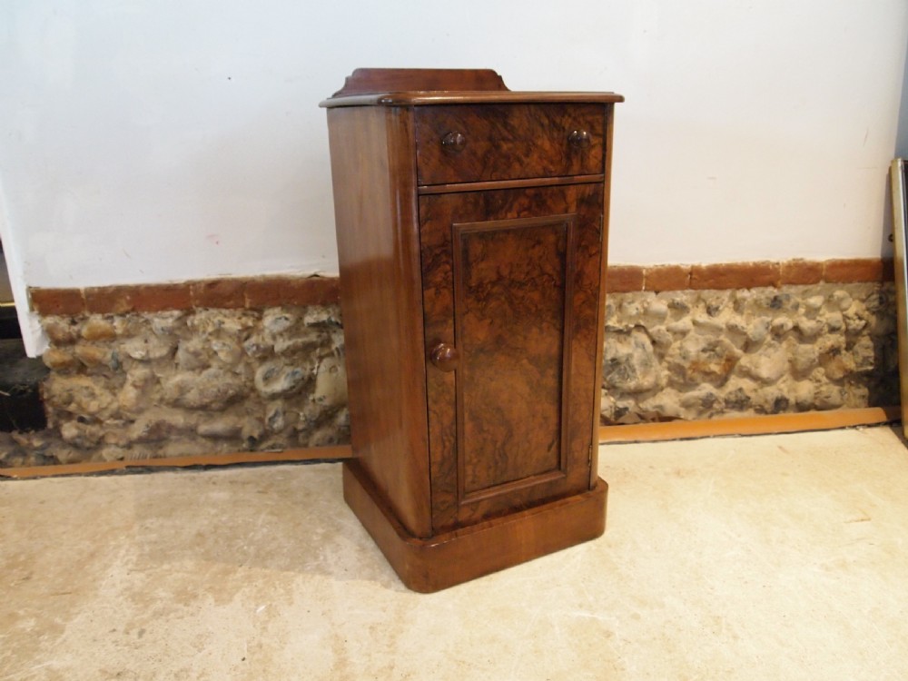 Bedside cabinet cupboard Victorian Burr Walnut c1860 View II