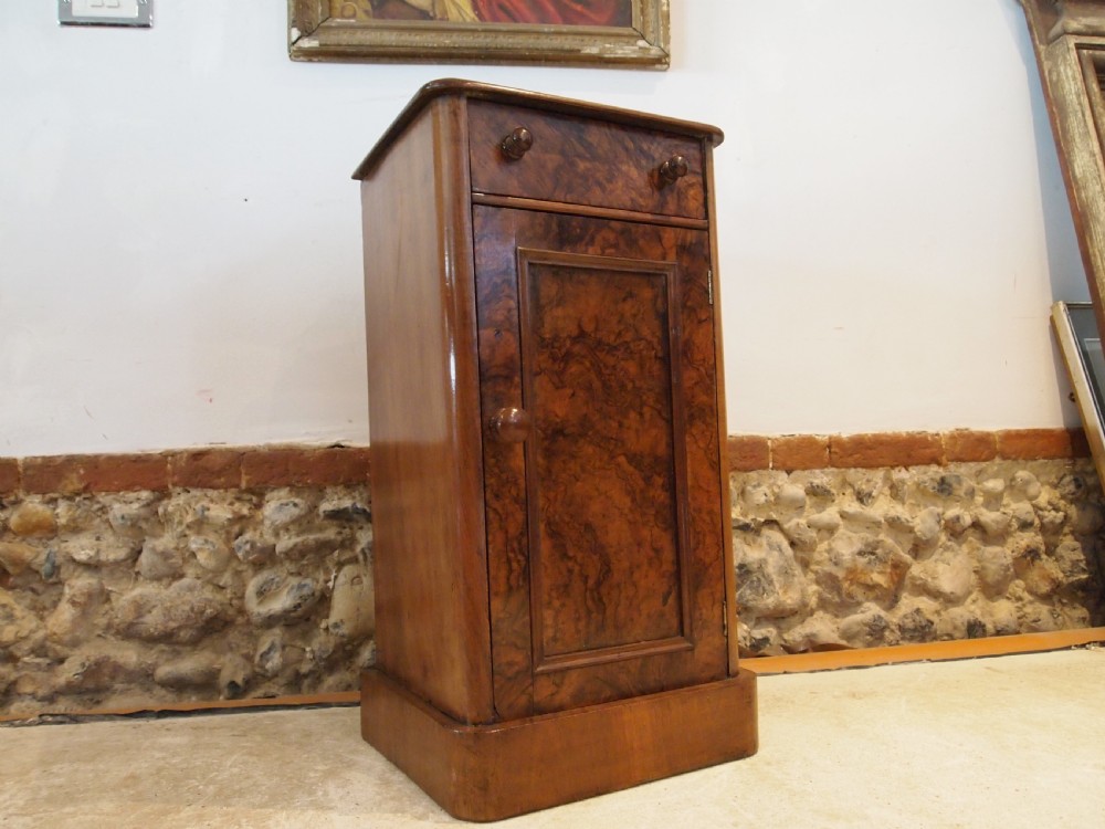 Bedside cabinet cupboard Victorian Burr Walnut c1860 View VI