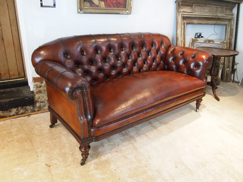 Sofa settee outstanding Victorian Chesterfield Chestnut leather c1870