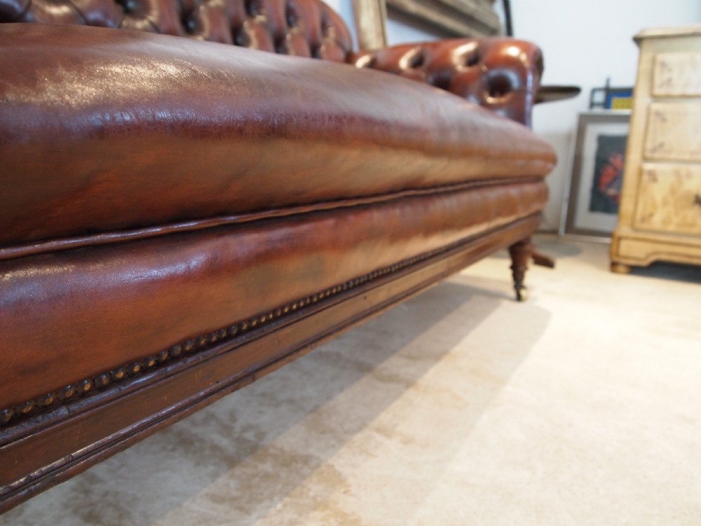 Sofa settee outstanding Victorian Chesterfield Chestnut leather c1870 View III