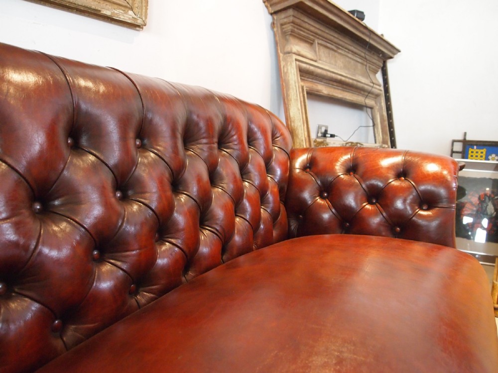 Sofa settee outstanding Victorian Chesterfield Chestnut leather c1870 View VI