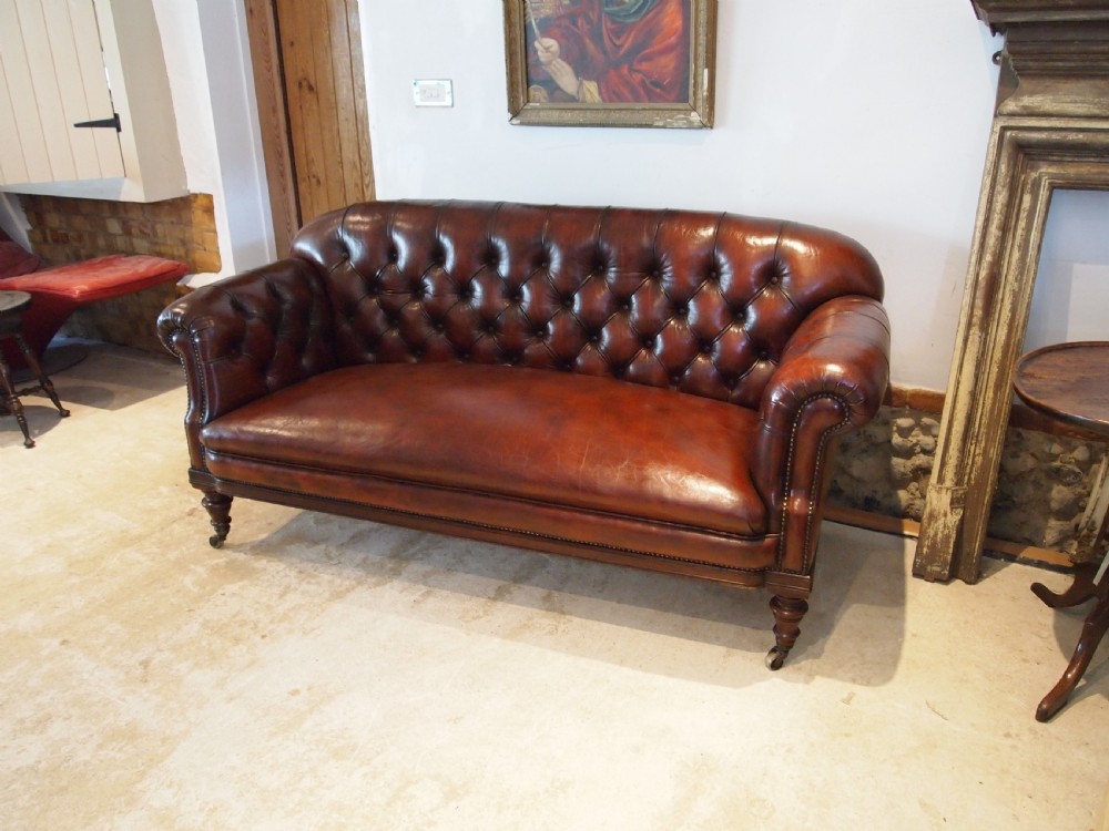 Sofa settee outstanding Victorian Chesterfield Chestnut leather c1870 View VII