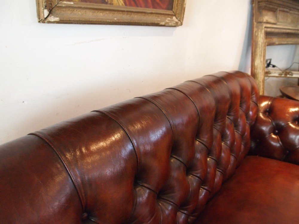 Sofa settee outstanding Victorian Chesterfield Chestnut leather c1870 View IX
