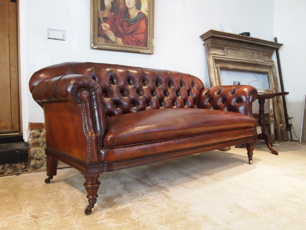 Sofa settee outstanding Victorian Chesterfield Chestnut leather c1870 View X