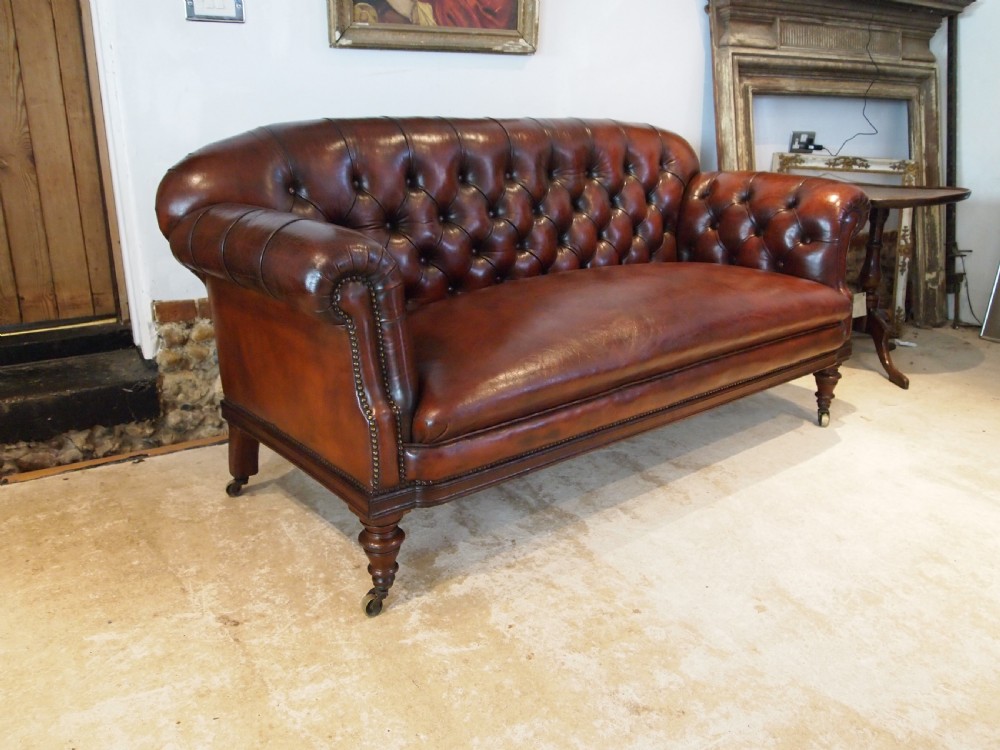 Sofa settee outstanding Victorian Chesterfield Chestnut leather c1870 View XI