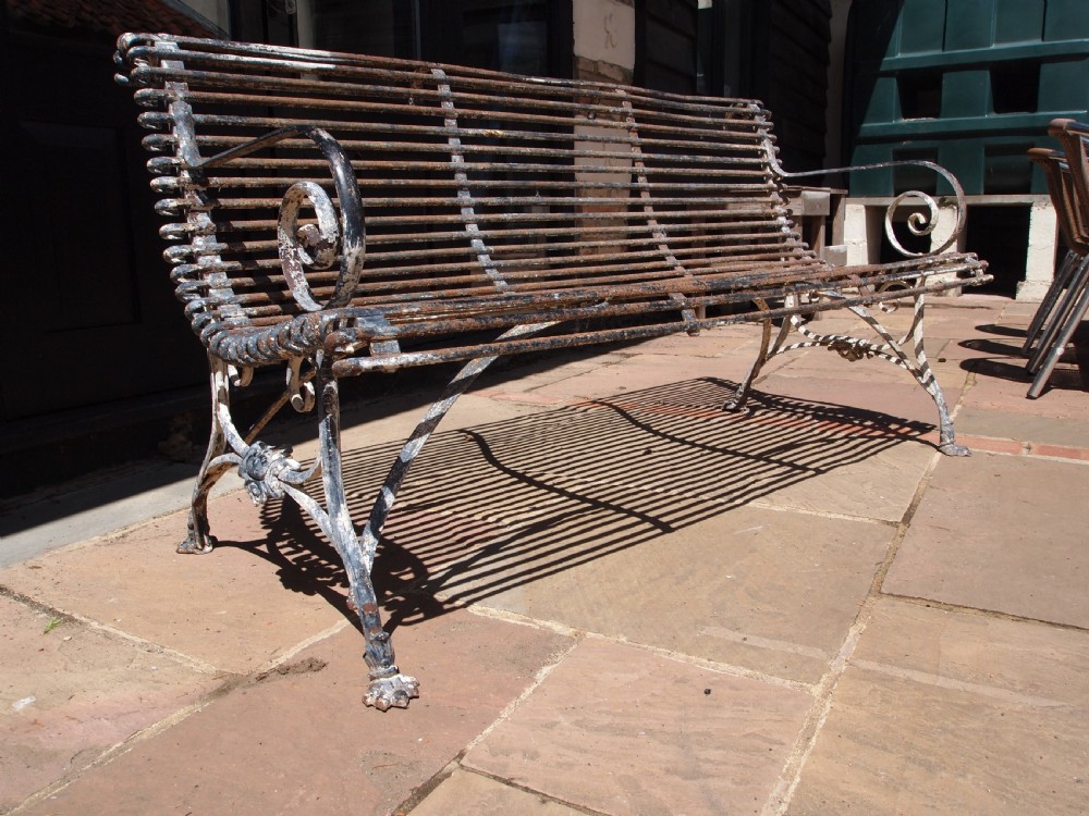 Rare original Crassin Arras garden bench wrought and cast Iron c1900