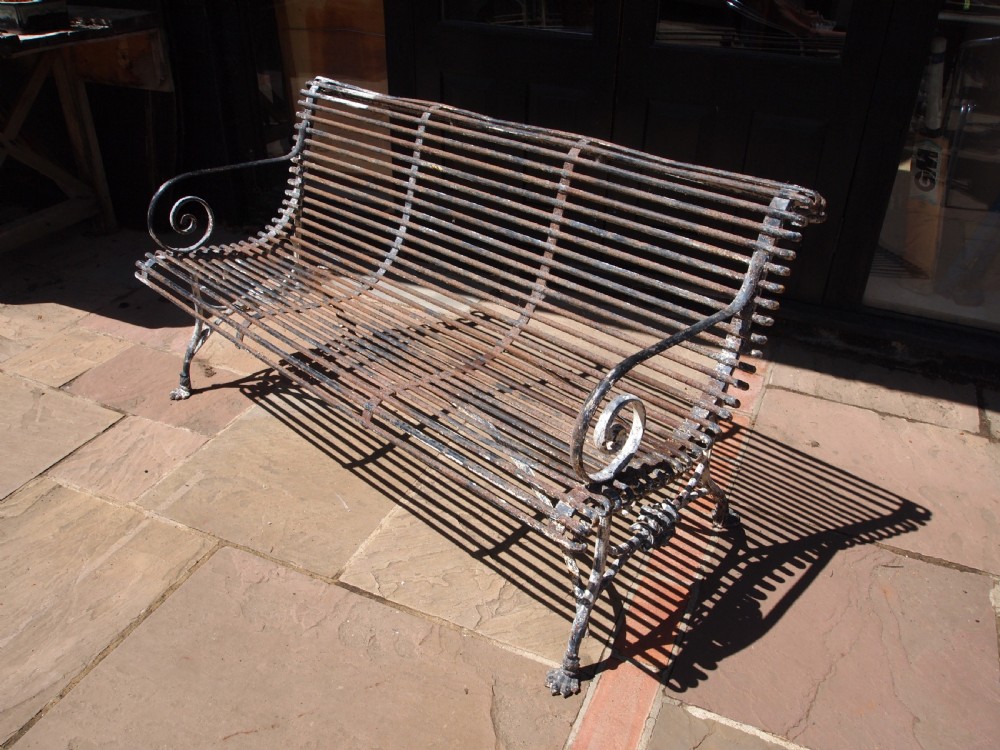 Rare original Crassin Arras garden bench wrought and cast Iron c1900 View V