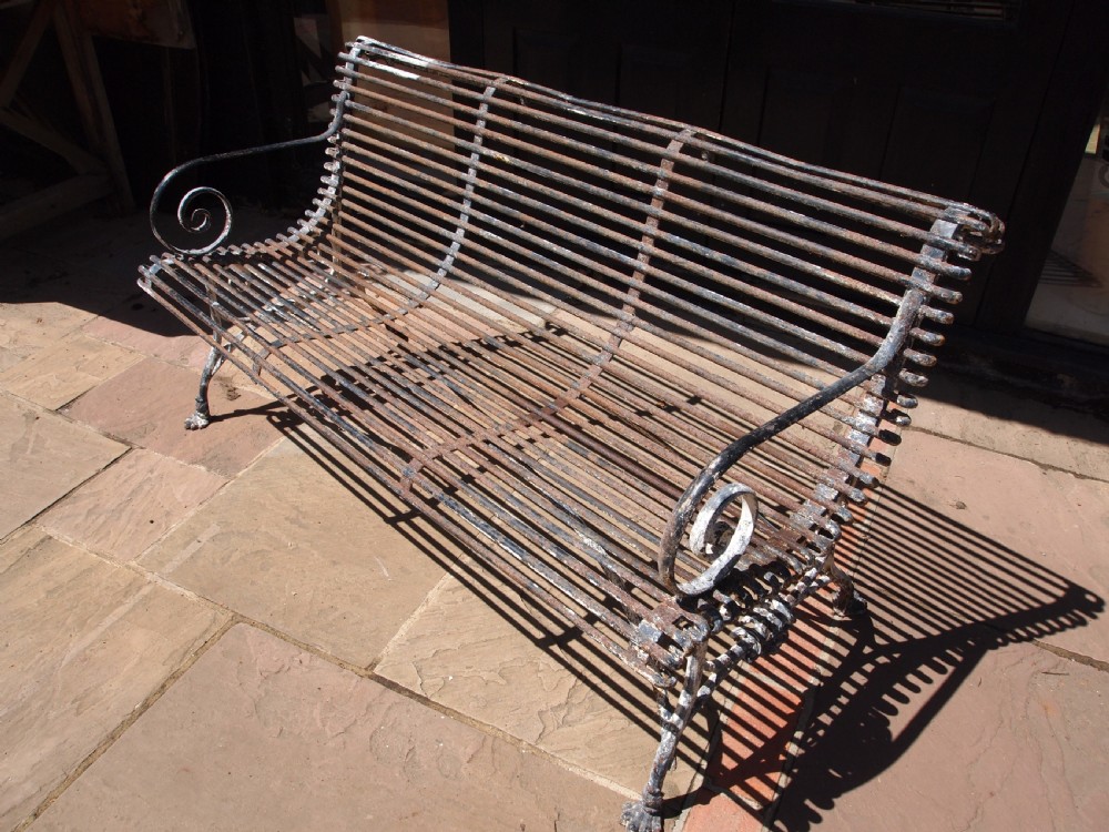 Rare original Crassin Arras garden bench wrought and cast Iron c1900 View VIII