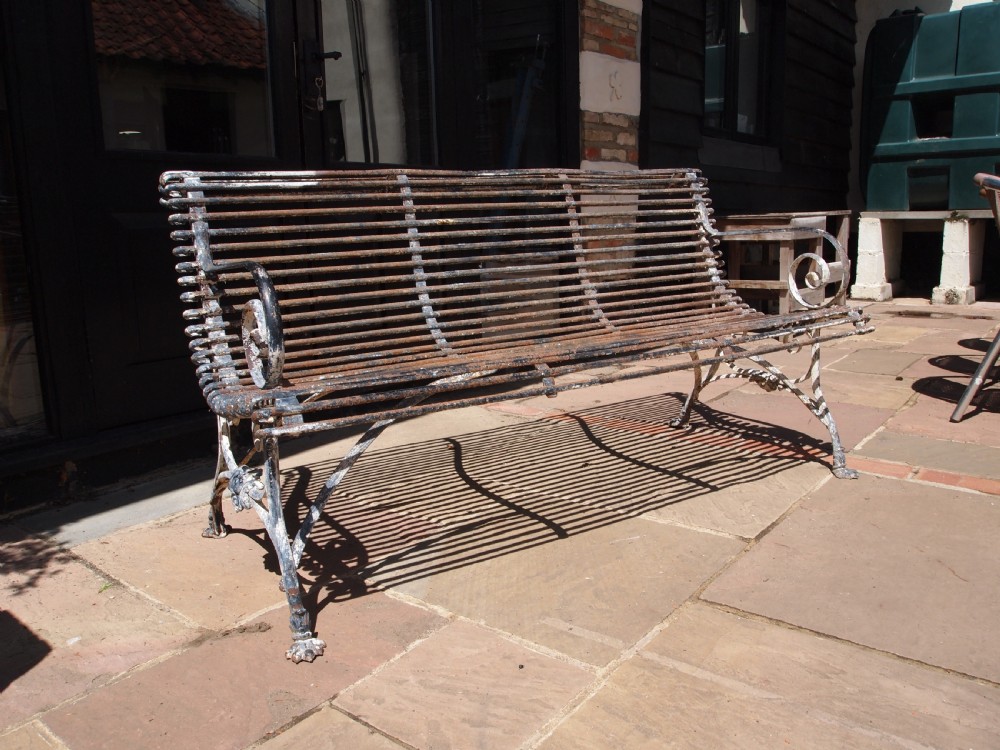 Rare original Crassin Arras garden bench wrought and cast Iron c1900 View IX