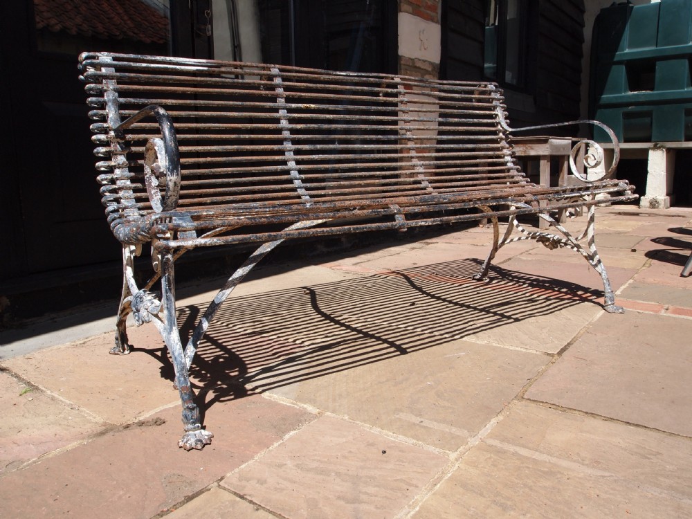 Rare original Crassin Arras garden bench wrought and cast Iron c1900 View XI