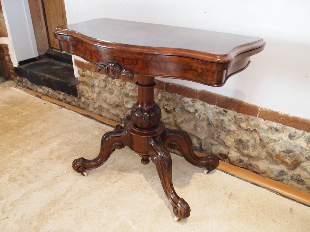 Table rare fine card hall lamp console burr Walnut I Waterer Chertsey c1830 View X