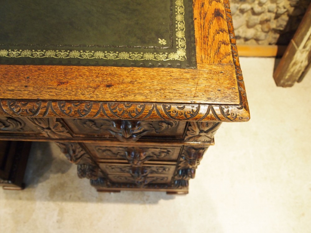 Desk Stunning Green Man carved Oak Victorian c1880 View V