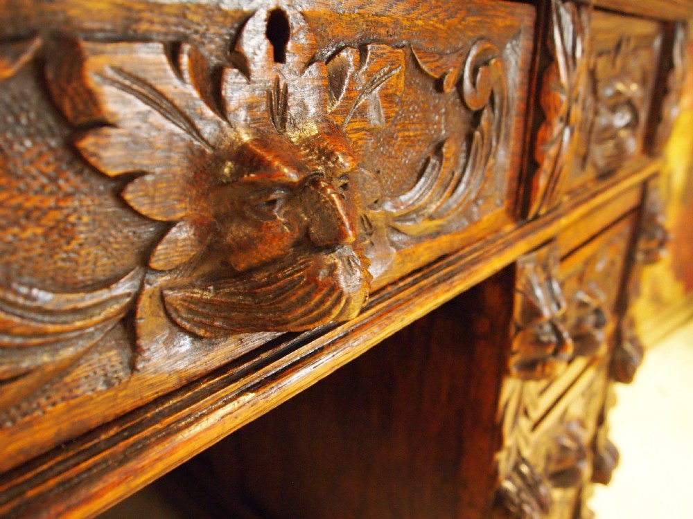 Desk Stunning Green Man carved Oak Victorian c1880 View VII