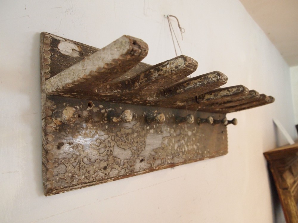 Coat and boot rack rare 18th Century Elm primitive c1740 View III