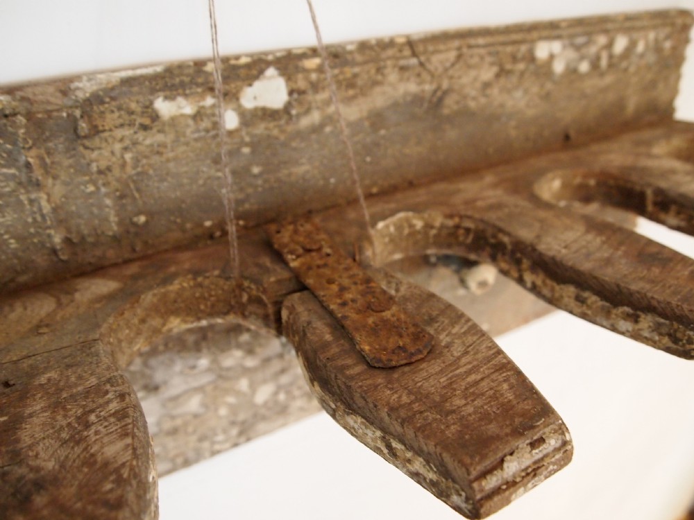 Coat and boot rack rare 18th Century Elm primitive c1740 View V