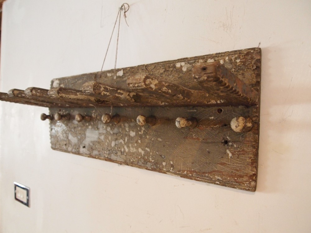 Coat and boot rack rare 18th Century Elm primitive c1740 View X
