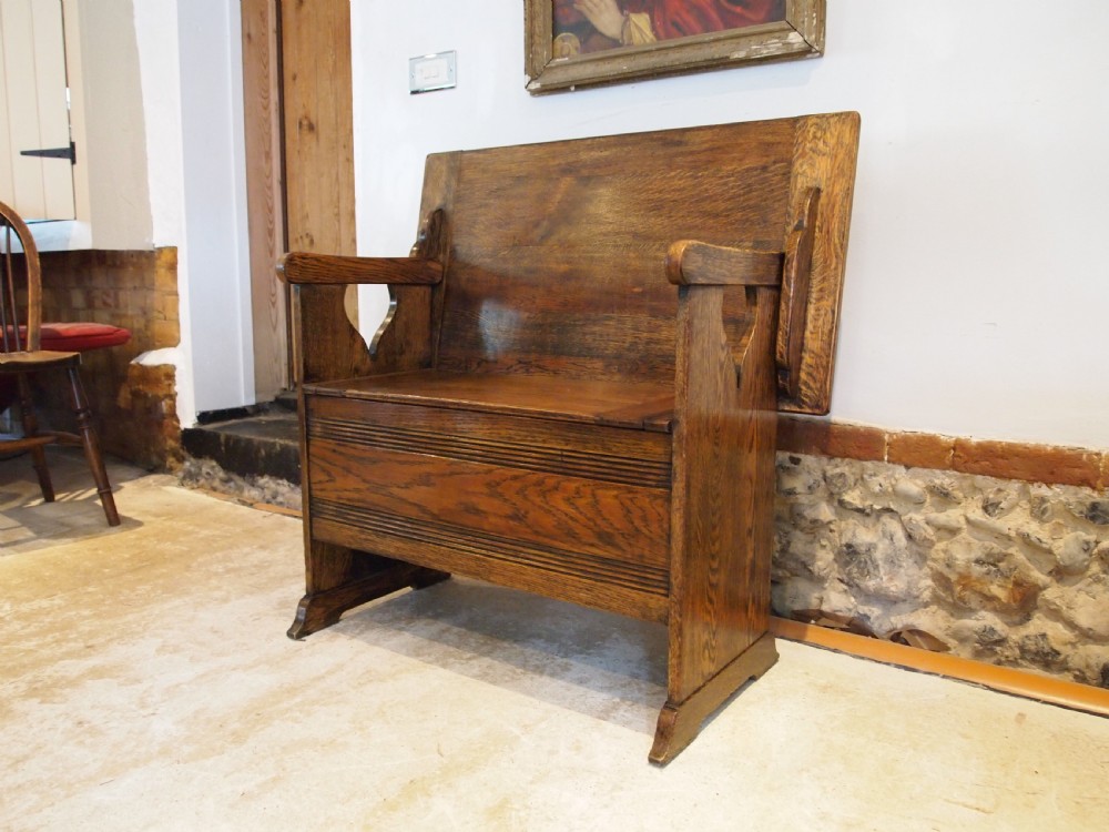 Monks bench Arts and Crafts Oak Liberty & Co c1907 View X