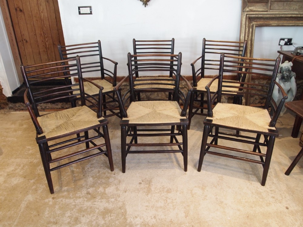 Chairs rare set of six Arts and Crafts Ash Morris style armchairs c1890