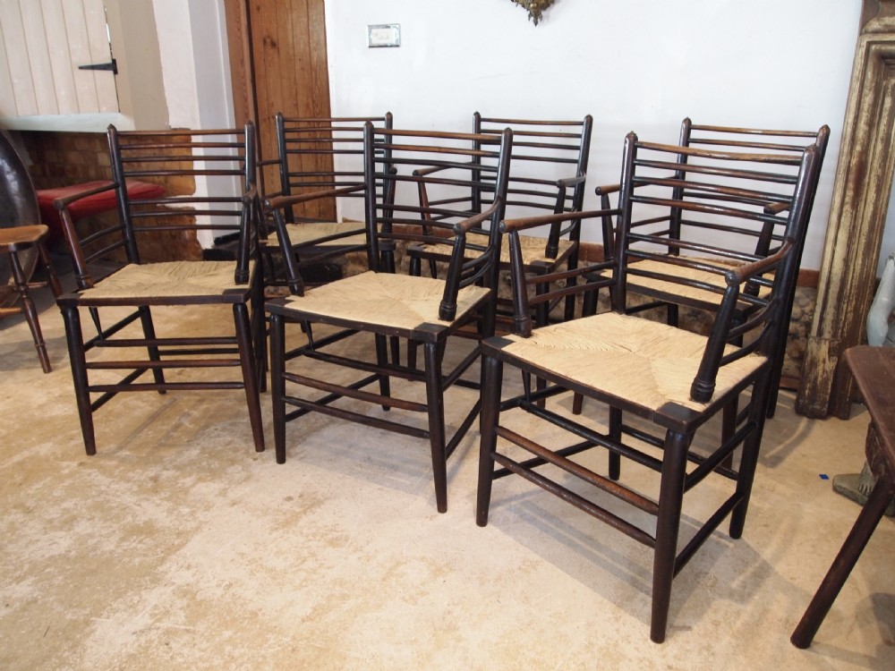 Chairs rare set of six Arts and Crafts Ash Morris style armchairs c1890 View II