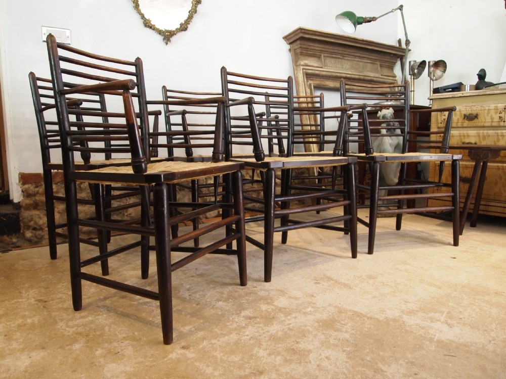 Chairs rare set of six Arts and Crafts Ash Morris style armchairs c1890 View IV